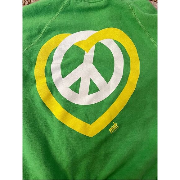 PINK VS Hoodie | Y2K Lime Green Dog Logo & Peace Sign | Size Medium - Picture 6 of 8
